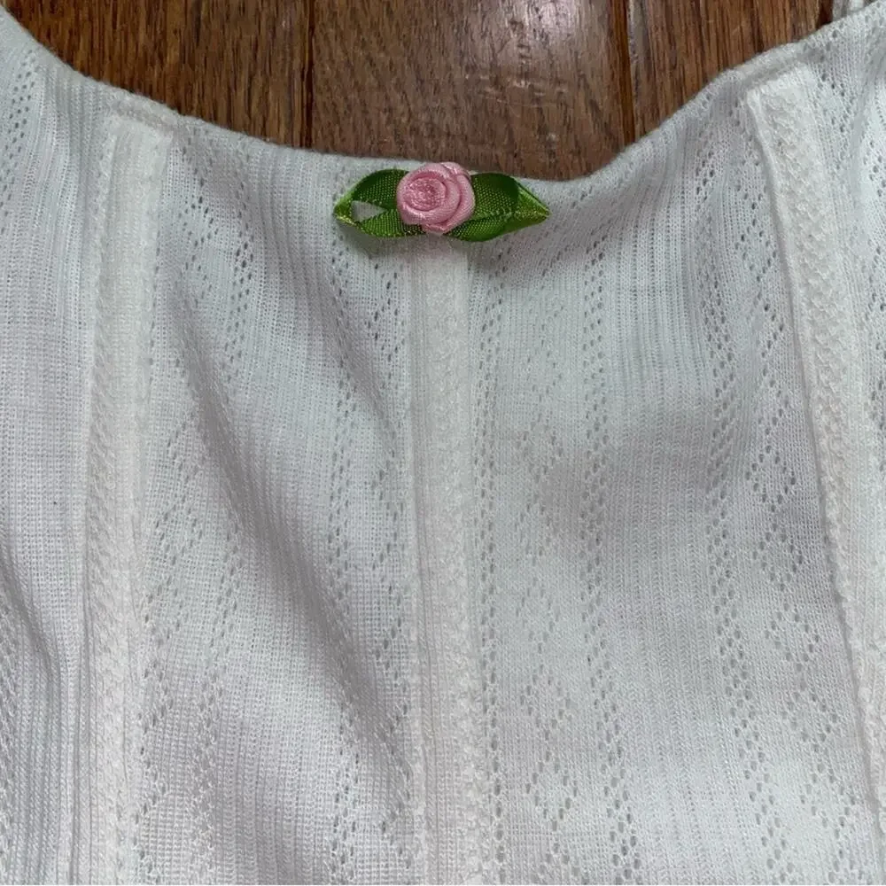 White Fox Boutique $79 Ain’t Safe White Cotton Pointelle Mini Dress White M EUC